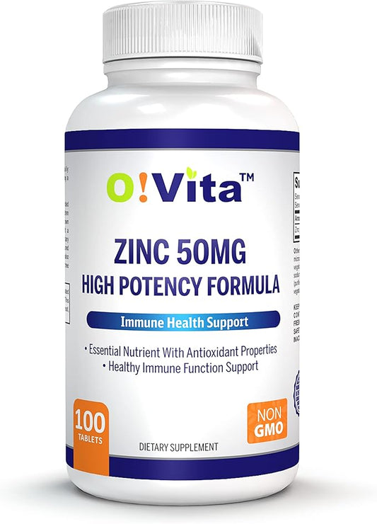 Zinc 50mg High Potency Formula, for Immune Health Support, up to 100 Days of Supply (100 Non-GMO, Vegan Tablets)