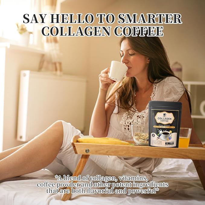Instant Collagen Coffee with Vitamin C, B7, B9, Collagen Peptide Powder with Reseratrol, Carnosine for Hair Skin Nails Bones
