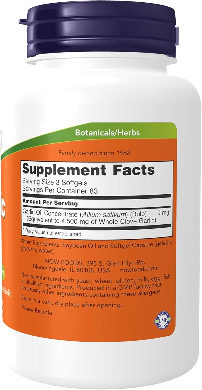 NOW Foods Supplements, Garlic Oil 1500 mg, Serving Size Equivalent to Whole Clove Garlic, 250 Softgels