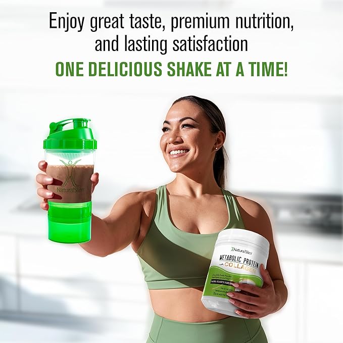 NaturalSlim Metabolic Protein Powder with Collagen Chocolate - Hydrolyzed Collagen Protein Powder for Hair, Skin, Bone, and Metabolism - Low Carb Meal Replacement Shake Mix - 17.6 oz