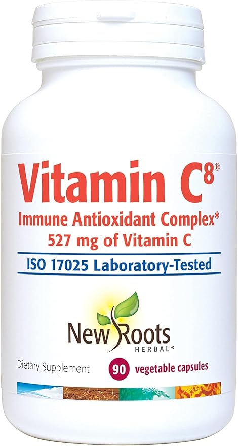 NEW ROOTS HERBAL Vitamin C8, 527mg per Portion (90 Veg Caps) – 8 Sources of Vitamin C with Bioflavonoids, Green Tea & Zinc – Powerful Immune Support
