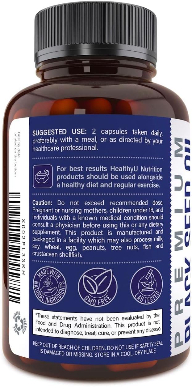 Premium Black Cumin Seed Oil Capsules - Virgin Cold Pressed Nigella Sativa Black Seed Oil Pills - Immune Support Supplement - Omega 3 6 9 Vitamin E Blackseed for Nails Hair Skin 1000 mg p/Serving