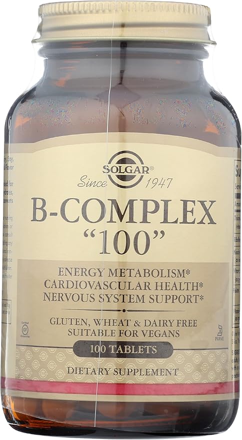 SOLGAR B-Complex 100" - 100 Tablets - Energy Metabolism, Cardiovascular Health, Nervous System Support - Non-GMO, Vegan, Gluten Free - 100 Servings