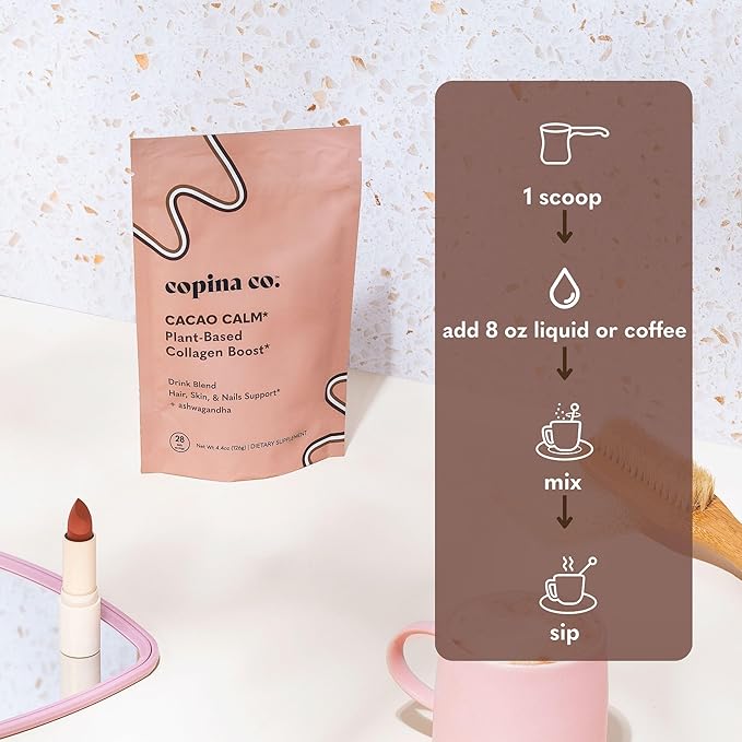 Cacao Beauty Vegan Collagen Booster Drink Blend: Plant-Based Collagen Support Smoothie Drink Vegan Creamy Blend | Cacao Flavor | 1 Bag - 25 Servings per Bag