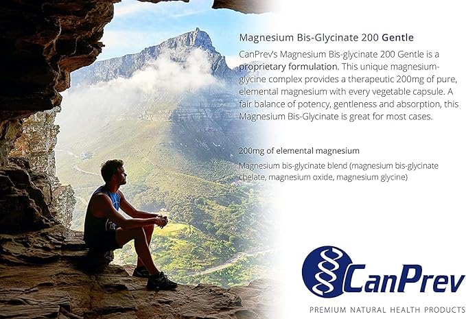 CanPrev Magnesium BisGlycinate Gentle 200mg, 240 v-Caps 240-Day Supply - Pure Elemental Magnesium Supplement, Supports Bone and Muscle Function, Gentle on Stomach, Perfect for Daily Magnesium Needs