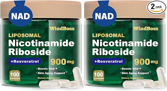 NAD Nicotinamide Riboside Resveratrol, Liposomal NAD Supplements for Women & Men, NMN Supplement Alternative, NAD Supplement - 100 Capsules - 2pcs