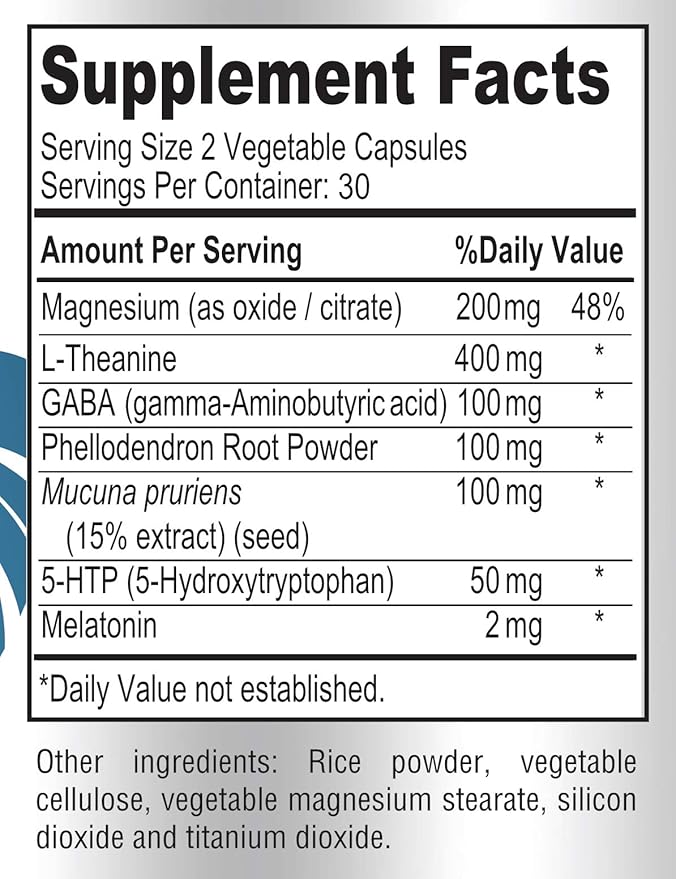 Natural Calm Sleep Aid with Magnesium, L-Theanine, Melatonin, GABA, 5-Htp | Sleep Aid | Non-GMO - 60 Capsules