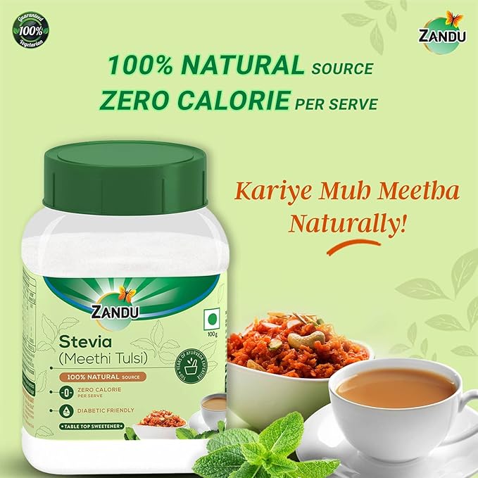 Zandu Stevia Meethi Tulsi Powder- A Healthier Substitute for Sugar, Helps Maintain Healthy Sugar Levels & Healthy Weight (100 g Powder)