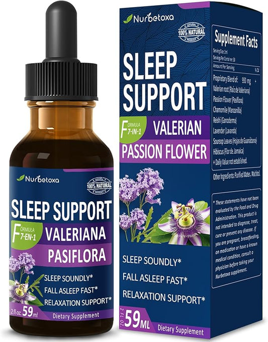 Valerian Sleep Support Drops, Gotas de Pasiflora y Valeriana y Lavanda para Dormir Profundamente rapido. Passion Flower & Lavender Extract Liquid Tincture for Fast and Sound Sleep. 2oz