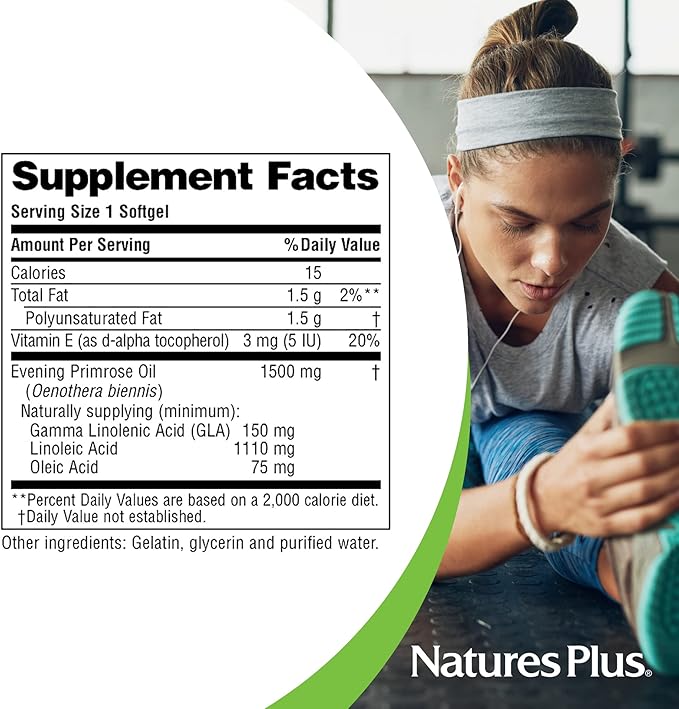 Natures Plus Ultra EPO 1500 - Evening Primrose Oil - Premenstrual and Menopausal Antioxidant Support - Promotes Clear Skin - Gluten Free - 60 Softgels, 60 Servings