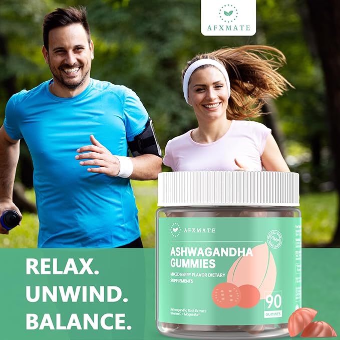 AFXMATE Ashwagandha Gummies for Women, Potassium Magnesium Glycinate Supplement for Adults, Sugar Free Vegan Ashwagandha Gummy (90 Gummies)