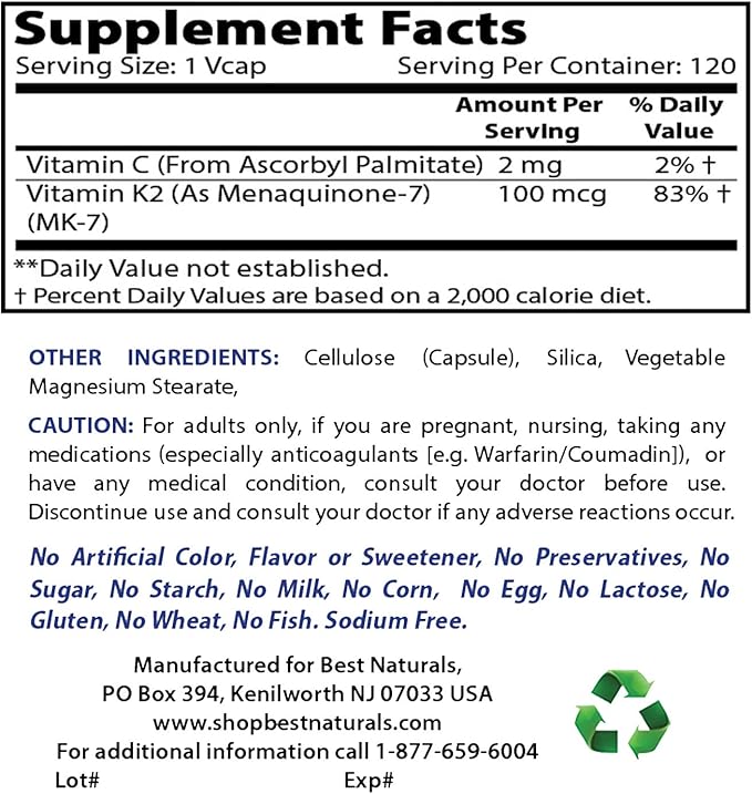 Best Naturals MK-7 Vitamin K2 100 mcg & Quercetin with Bromelain 800 mg