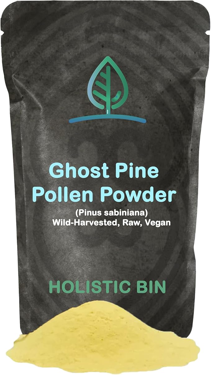 Holistic Bin Organic Pine Pollen Powder Pharmaceutical Grade, Wild Harvested, Golden California Pine Pollen | Non GMO, No Additives | Pure Pollen Supplement Made from The Ghost Pine Tree, 20 g