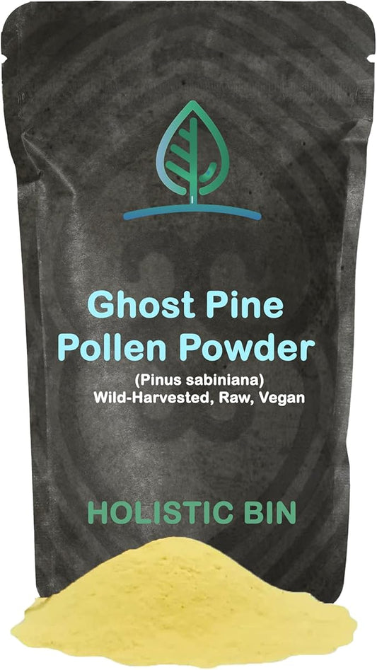 Holistic Bin Organic Pine Pollen Powder Pharmaceutical Grade, Wild Harvested, Golden California Pine Pollen | Non GMO, No Additives | Pure Pollen Supplement Made from The Ghost Pine Tree, 20 g