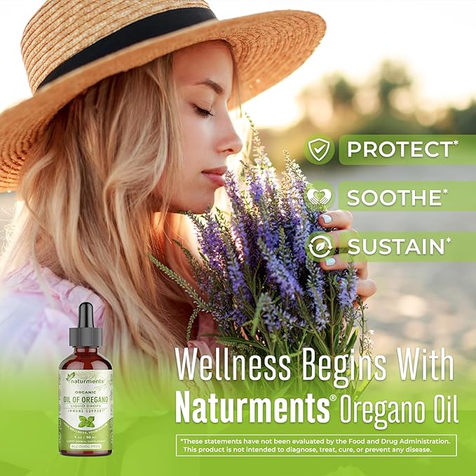 Naturments Oregano Oil Drops for Immune Support & Gut Health. Vegan, Non-GMO, Sugar Free & Gluten Free Organic Wild Mediterranean Oregano Oil with Organic Extra Virgin Olive Oil - 1 Fl Oz 30 Ml