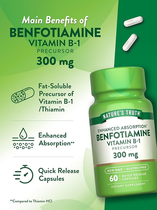 Nature's Truth Benfotiamine | 300mg | 60 Count | Non-GMO and Gluten Free Supplement | Vitamin B1 Precursor
