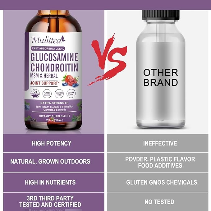Glucosamine Chondroitin MSM Liquid Drops-w/Elderberry, Boswelia &Hyaluronic Acid-Extra Strength Joint Support Supplement for Mobility, Flexibility & Bones,High Absorption,60ml (2 fl oz)