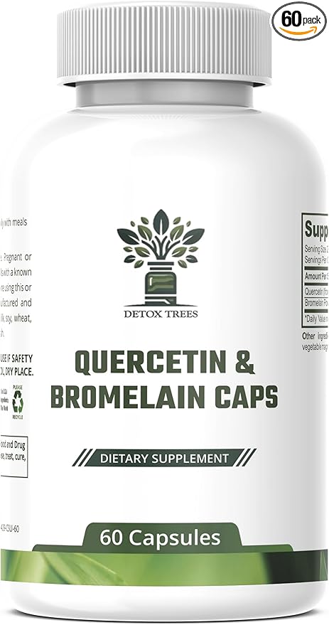 Quercetin with Bromelain Supplement - 60 Capsules Quercetin 1000mg, Bromelain Powder 200mg, Non-GMO, Vegan, Gluten Free Respiratory Health & Immune Support Supplement.