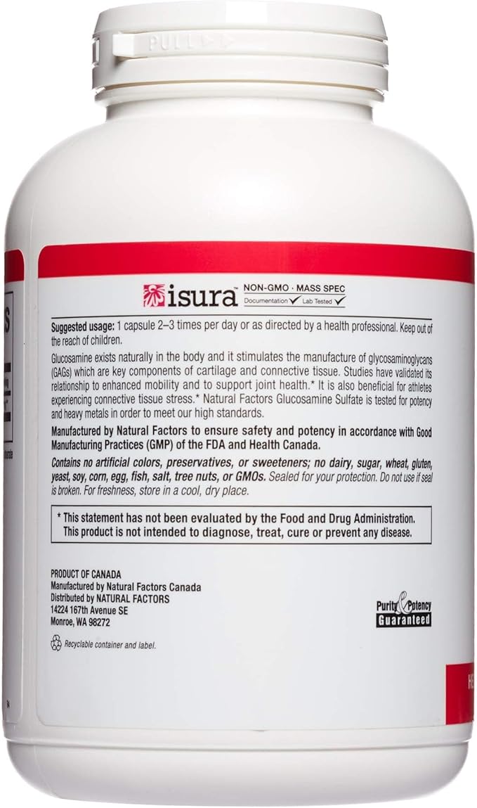 Natural Factors, Glucosamine Sulfate, Supports Healthy Joint Mobility, Cartilage and Connective Tissue, 360 Capsules