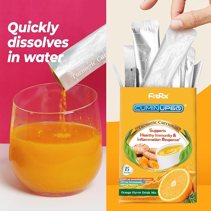 Turmeric Curcumin Drink Powder, Vitamin C Wellness Immunity Shots, Orange Citrus Flavor Instant Drink Mix Packets, High Absorption Curcumin Complex, Joint Health Supplement