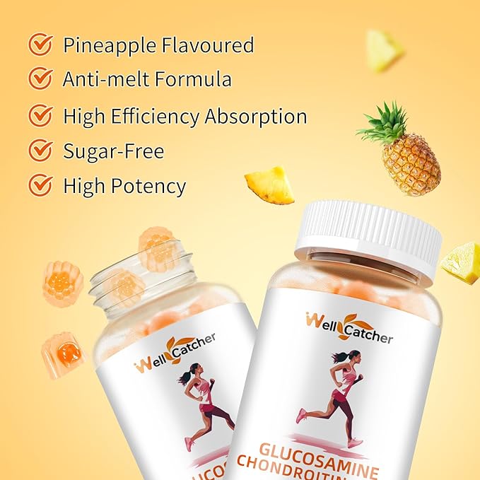 Glucosamine Chondroitin Gummies with MSM for Men Women - Sugar Free Extra Strength Joint Support Glucosamine Gummies Supplement for Adults Flexibility Back Knees Hands Pineapple Flavor (2 Packs)