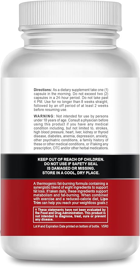 Lipo Trim- Advanced Lipogenic Thermogenic Diet Pills – Boost Energy, Enhance Focus, and Accelerate Fat Loss- 60 Fast Acting Appetite Suppressant Capsules