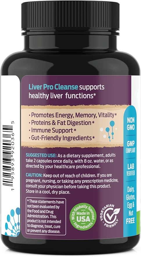 Liver Cleanse Detox & Repair - Fatty Liver Repair Detox Complex Supplement w/Choline, Zinc, Milk Thistle, Dandelion Root, Turmeric, Burdock, Artichoke - Liver Support Supplement | 60 Caps