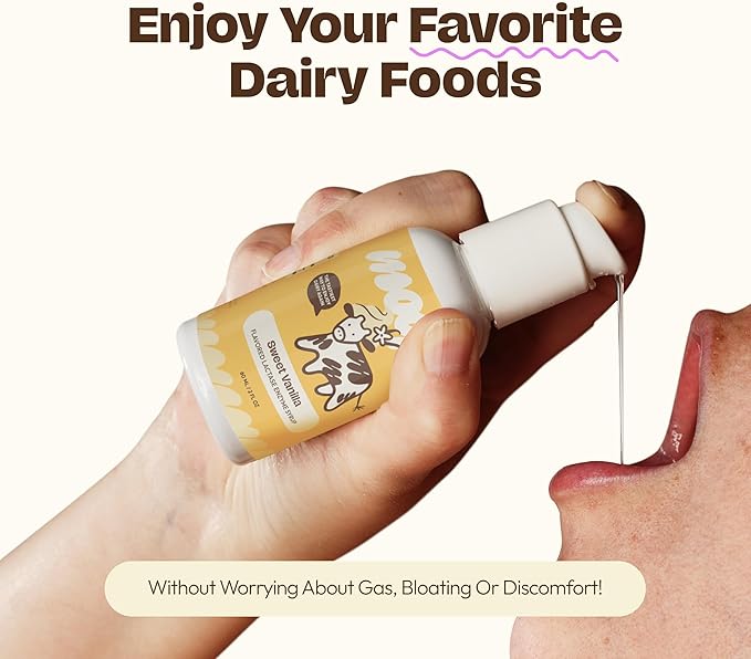 Lactase Enzyme Drops 2oz – Delicious Sweet Vanilla Flavor – 10,000 FCC Units for Fast Acting Dairy Relief – Customizable Dosing for Lactose Intolerance – Portable Twist-to-Lock Pump
