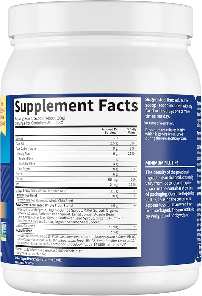 Garden of Life Super Seed - Vegetarian Whole Food Fiber Supplement with Protein and Omega 3, 1 Lb 5oz (600g) Powder
