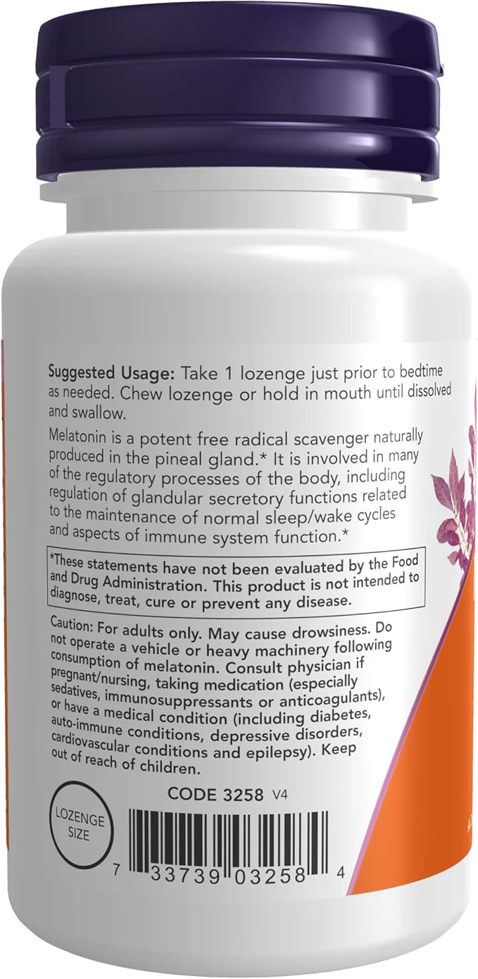 NOW Supplements, Melatonin 3 mg, Free Radical Scavenger*, Healthy Sleep Cycle*, 90 Chewable Lozenges