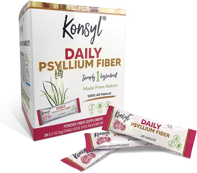 Konsyl Daily Psyllium Fiber Stick Packs - On-The-Go Fiber Supplement Powder - Convenient, All-Natural Soluble Fiber, Gluten-Free & Sugar-Free, Vegan & Keto - 30 Packets