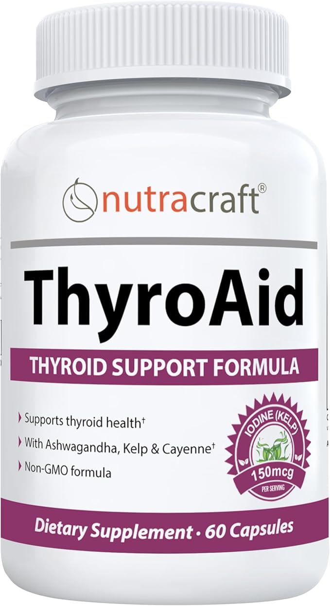 ThyroAid #1 Thyroid Support Supplement | Natural Herbal Thyroid Formula with Iodine (Kelp), Ashwagandha, L-Tyrosine & More | Support Thyroid Health & Energy Levels | 60 Capsules