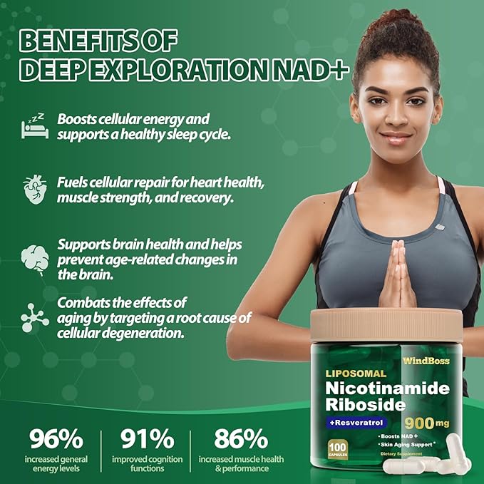 NAD Nicotinamide Riboside Resveratrol, Liposomal NAD Supplements for Women & Men, NMN Supplement Alternative, NAD Supplement - 100 Capsules - 2pcs