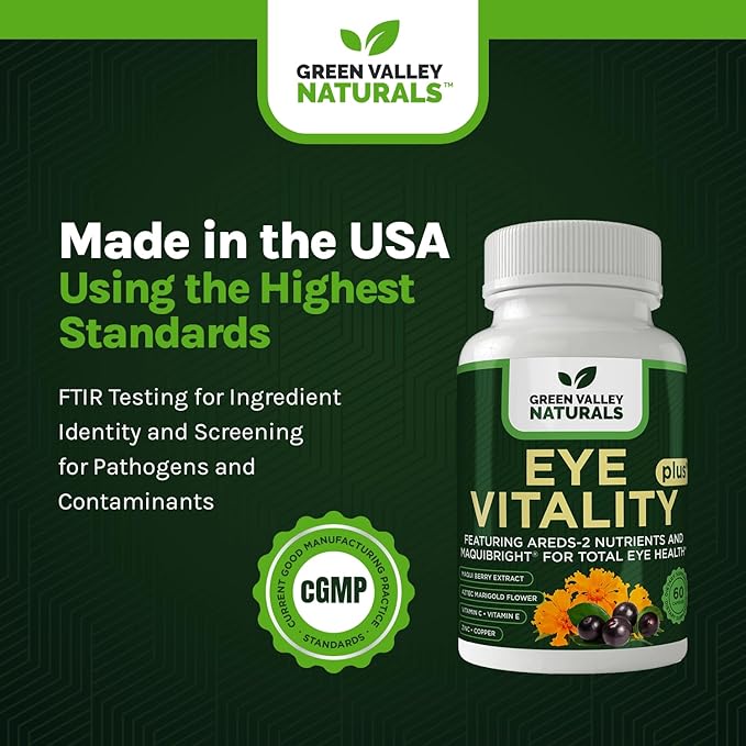 Eye Vitality Plus Supplement, with Areds-2 Nutrients, Maquibright, Marigold Flower, Vitamins C & E, Zinc, Copper, 60 Capsules (1)