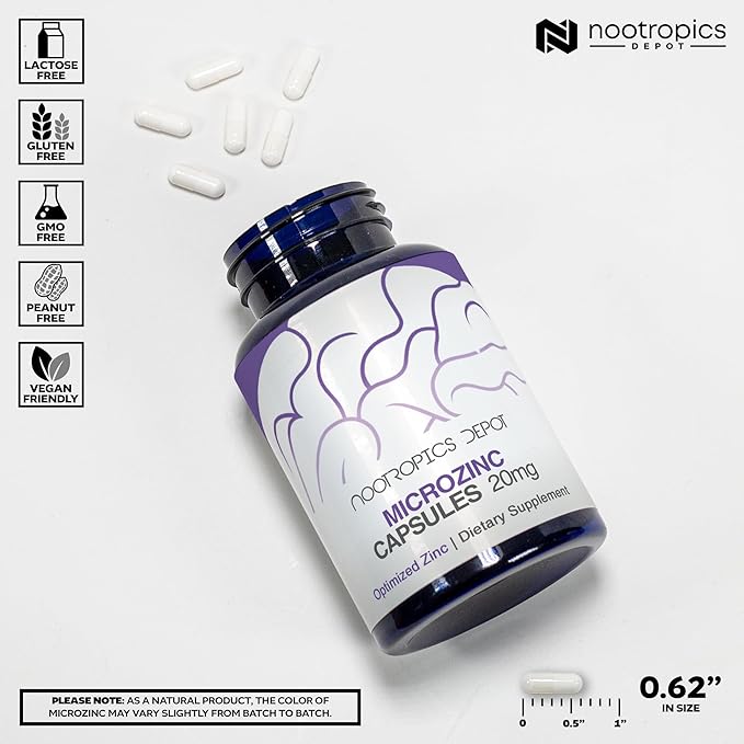 Nootropics Depot MicroZinc Capsules | 20mg | Optimized Zinc Supplement | 30 Count