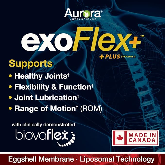 Aurora Nutrascience Micro-Pack Liposomal exoFlex+ with Vitamin C, Supports Joint Flexibility & Function, BiovaFlex Eggshell Membrane, Curcumin & Boswellia, Strwaberry, 30 Servings, 10 fl oz