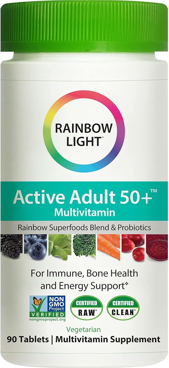 Rainbow Light Adult Multivitamin, Vitamins C & Zinc, B Complex & Choline, Calcium & Vitamin D Supports Bone Health, Energy & Immune Support, Non-GMO, Vegetarian, 90 Tablets