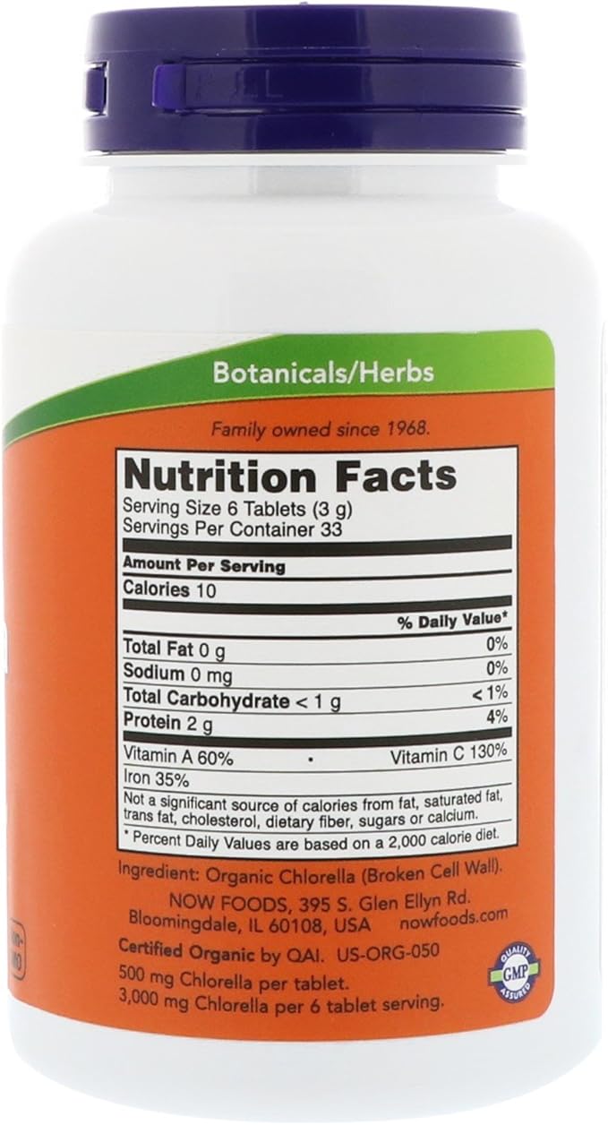 NOW Foods - Chlorella Green Superfood Certified Organic 500 mg. - 200 Tablets pack of 2.