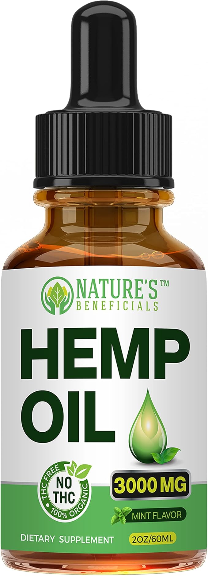 NATURE'S BENEFICIALS Organic Hemp Oil Extract Drops 3000mg - Ultra Premium, Soothes Discomfort, Joint Support, Sleep Aid, Omega Fatty Acids 3 6 9, Non-GMO