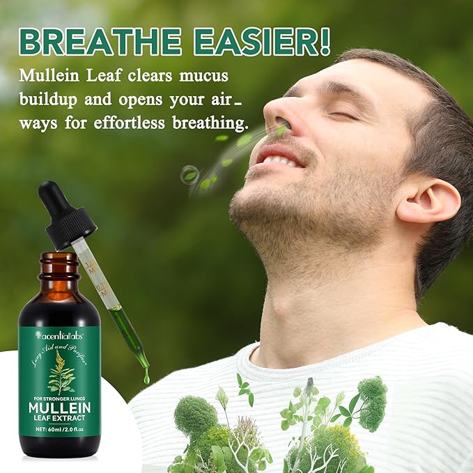 Mullein Drops, Mullein Leaf Extract for Lungs, Mulleins Leaf Drops for Lung Cleanse and Phlegm, Fast Absorption Powerful Mulleins Extract for Stronger Lungs (1)