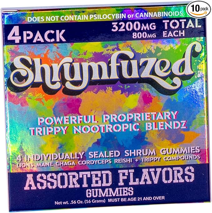 Proprietary Nootropic Gummy 8000mg - Lion's Mane, Reishi, Chaga, and Cordycep Nootropic Tripee Mushroom Blend (10, Assorted)