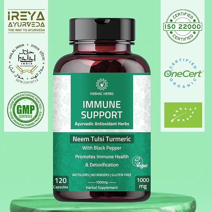 Immune Support Capsules - Immunity Support Supplement 120 Capsules Made with Organic Neem, Tulsi, Amla & Turmeric, Enhance Wellness and Immune Function.