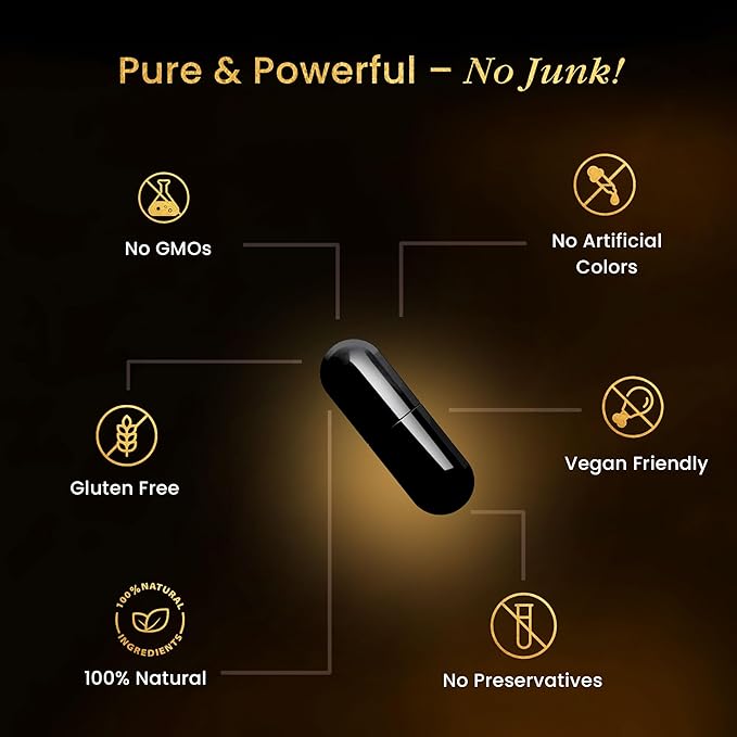 Shilajit Capsules for Men & Women, 16,000mg Pure Himalayan Organic Shilajit Supports Vitality and Wellness,Premium Pure Himalayan Supplement 2 Months Supply, 60 Capsules