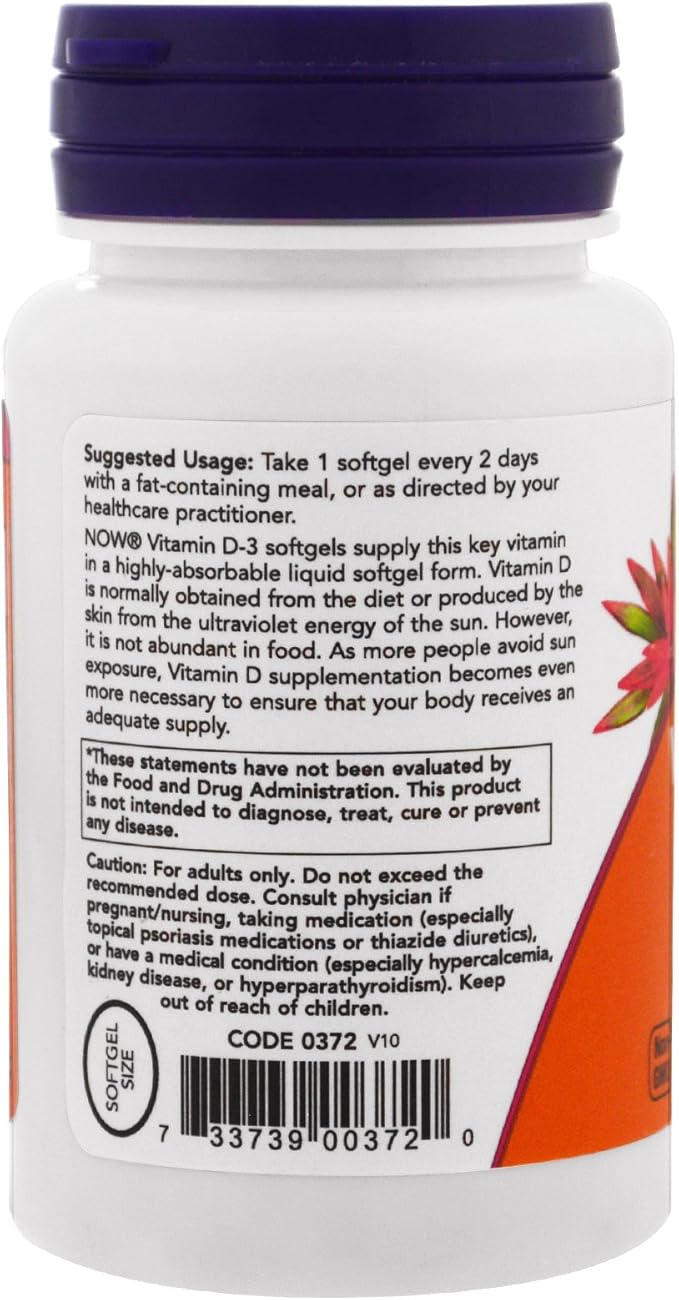 Now Foods Now Supplements, Vitamin D-3 5,000 IU, High Potency, Structural Support*, 120 Softgels (3 Pack)