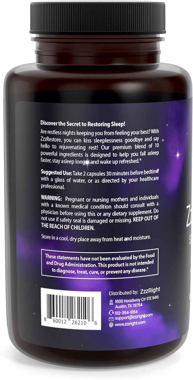 ZzzRestore Sleep Booster – Natural Sleep Aid with 2mg Melatonin & Herbal Blend | Non-Habit Forming, Deep Sleep Support | 1 Month Supply