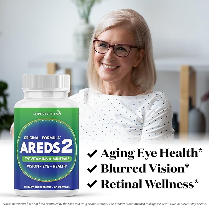 AREDS 2 Eye Vitamin & Mineral Supplement, Contains Lutein, Vitamin C, Zeaxanthin, Zinc & Vitamin E, with Added Copper - 60 Count