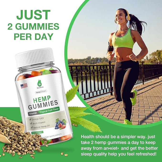 Hemp Gummies 3 Packs for Pain, Sleep, Anxiety - 100% Natural Organic Hemp Gummy Extra Strength High Potency with Pure Hemp Oil Extract Vegan Edible Bear Candy