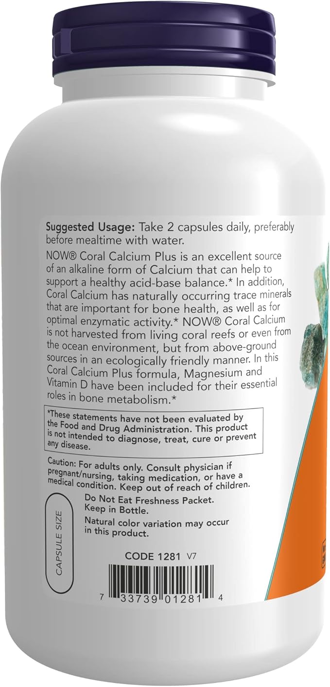 NOW Supplements, Coral Calcium Plus, Bone Health*, Healthy pH Balance*, 250 Veg Capsules (Pack of 2)