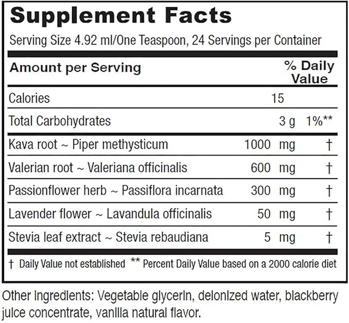 Vitanica Quick Calm Tonic - Stress Support Supplement - Herbal Supplement with Lavender, Valerian Root, Kava Root & Passionflower Herb - Lady - BlackBerry Vanilla, 4 Fl Oz (118 mL)