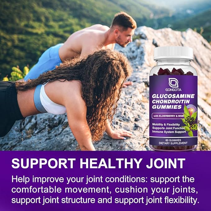 Glucosamine Chondroitin Gummies, Extra Strength 1500mg Glucosamine with MSM & Elderberry, Joint Support Supplement, Best Cartilage & Immune Support Supplement for Men and Women - 60count (1 Pack)